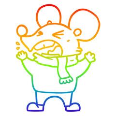 Obraz premium rainbow gradient line drawing cartoon angry mouse