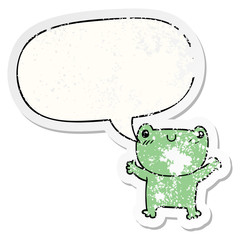 cartoon frog and speech bubble distressed sticker