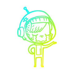 cold gradient line drawing cartoon crying astronaut girl