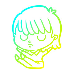 cold gradient line drawing cartoon woman