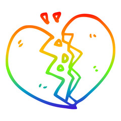 rainbow gradient line drawing cartoon broken heart