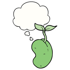 cartoon sprouting seed and thought bubble