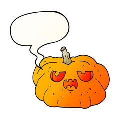 cartoon pumpkin and speech bubble in smooth gradient style