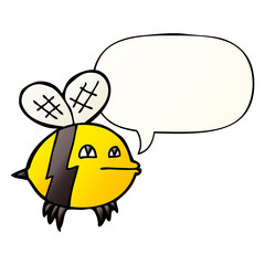 cartoon bee and speech bubble in smooth gradient style