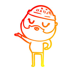 warm gradient line drawing cartoon man with beard