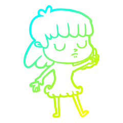 cold gradient line drawing cartoon indifferent woman