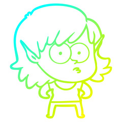 cold gradient line drawing cartoon elf girl staring