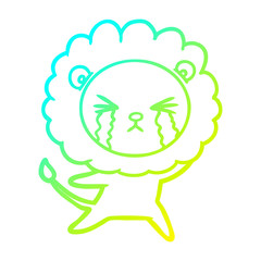 cold gradient line drawing cartoon crying lion