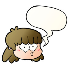 cartoon female face and speech bubble in smooth gradient style