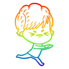 rainbow gradient line drawing cartoon frustrated woman