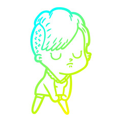 cold gradient line drawing cartoon woman