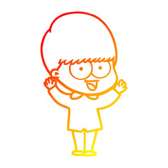 warm gradient line drawing happy cartoon boy