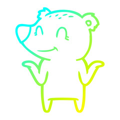 cold gradient line drawing smiling bear shrugging shoulders