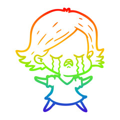 rainbow gradient line drawing cartoon girl crying