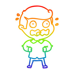 rainbow gradient line drawing cartoon man totally stressed out