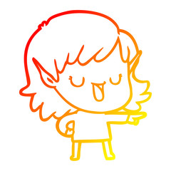 warm gradient line drawing cartoon elf girl