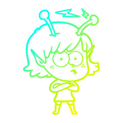 cold gradient line drawing cartoon alien girl