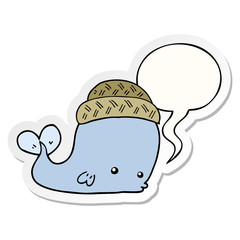 cartoon whale wearing hat and speech bubble sticker