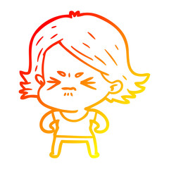 warm gradient line drawing cartoon angry girl
