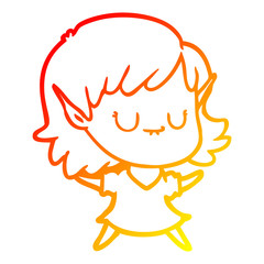 warm gradient line drawing happy cartoon elf girl