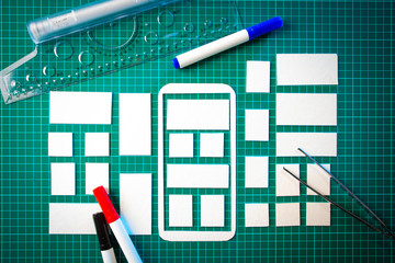 UX UI design. Designer develops a web application layout. Rendering a draft application for a...
