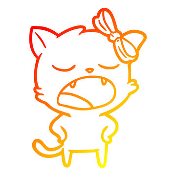 recommend clip art: warm gradient line drawing cartoon yawning cat