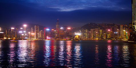 Hong Kong at night. City skyline at sunset.