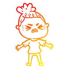 warm gradient line drawing cartoon angry woman