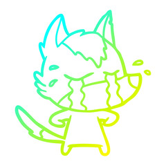 cold gradient line drawing cartoon crying wolf