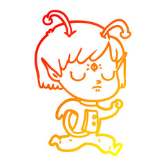 warm gradient line drawing cartoon alien girl
