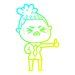 cold gradient line drawing cartoon angry woman