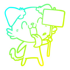 cold gradient line drawing cartoon panting dog