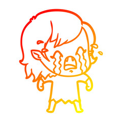 warm gradient line drawing cartoon crying vampire girl