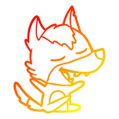 warm gradient line drawing cartoon wolf laughing