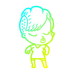 cold gradient line drawing cartoon pretty hipster girl