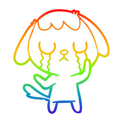 rainbow gradient line drawing cute cartoon dog crying