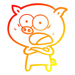 warm gradient line drawing cartoon pig shouting