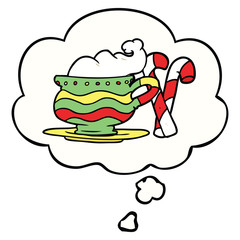 cartoon christmas cocoa and thought bubble