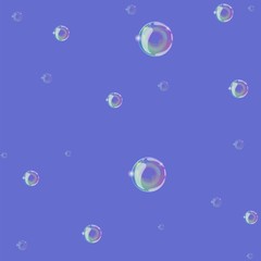 Soap bubbles on a blue background seamless pattern. Vector graphics.
