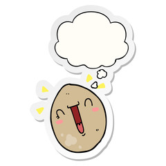 cartoon happy egg and thought bubble as a printed sticker