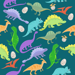Seamless pattern with cartoon dinosaurs. Vector illustration