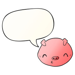cartoon pig and speech bubble in smooth gradient style