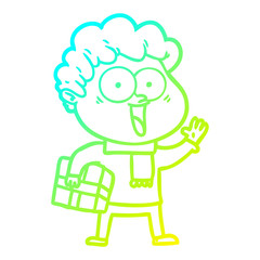 cold gradient line drawing cartoon happy man