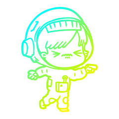 cold gradient line drawing cartoon astronaut woman