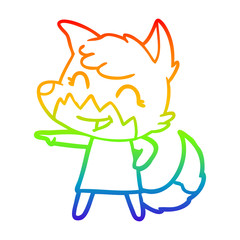 rainbow gradient line drawing happy cartoon fox