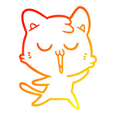 warm gradient line drawing cartoon cat singing