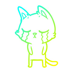 cold gradient line drawing crying cartoon cat