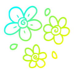 cold gradient line drawing cartoon decorative flowers