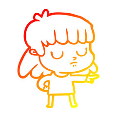 warm gradient line drawing cartoon indifferent woman;pointing