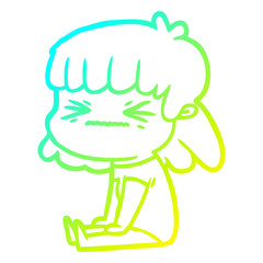 cold gradient line drawing cartoon woman